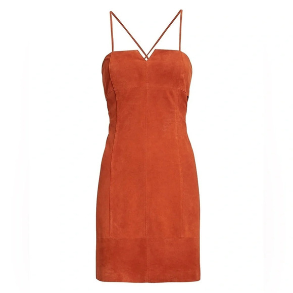Fifth and Mode Revolve Marissa Genuine Suede Mini Dress in Coral Orange 4 - Picture 4 of 11